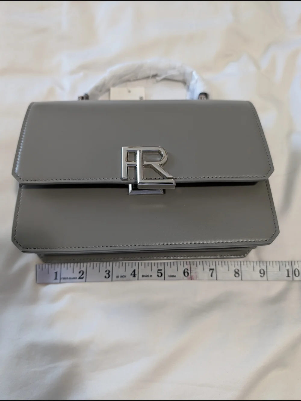 Ralph Lauren Gray Smooth Leather Top-Handle Crossbody with Silver RL Hardware